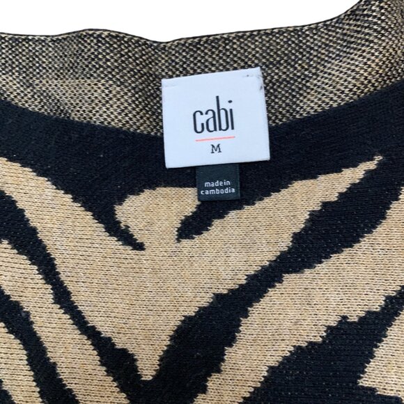 Cabi Zebra Print Knit Sweater Top Sz M Black Beige 3/4 Sleeve Safari Mob Wife - Picture 2 of 13